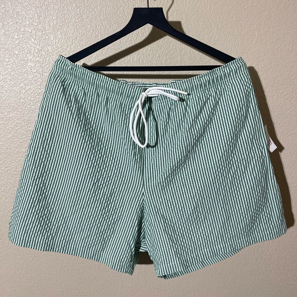 GAP Green and White Striped Men's Swim Board Shorts
